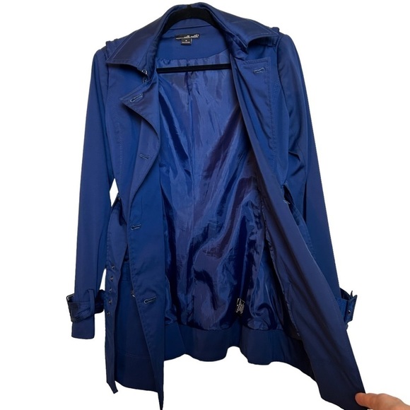 Willi Smith Navy Blue Double Breasted Belted Short Trench Jacket Coat Sz. M - Picture 10 of 16